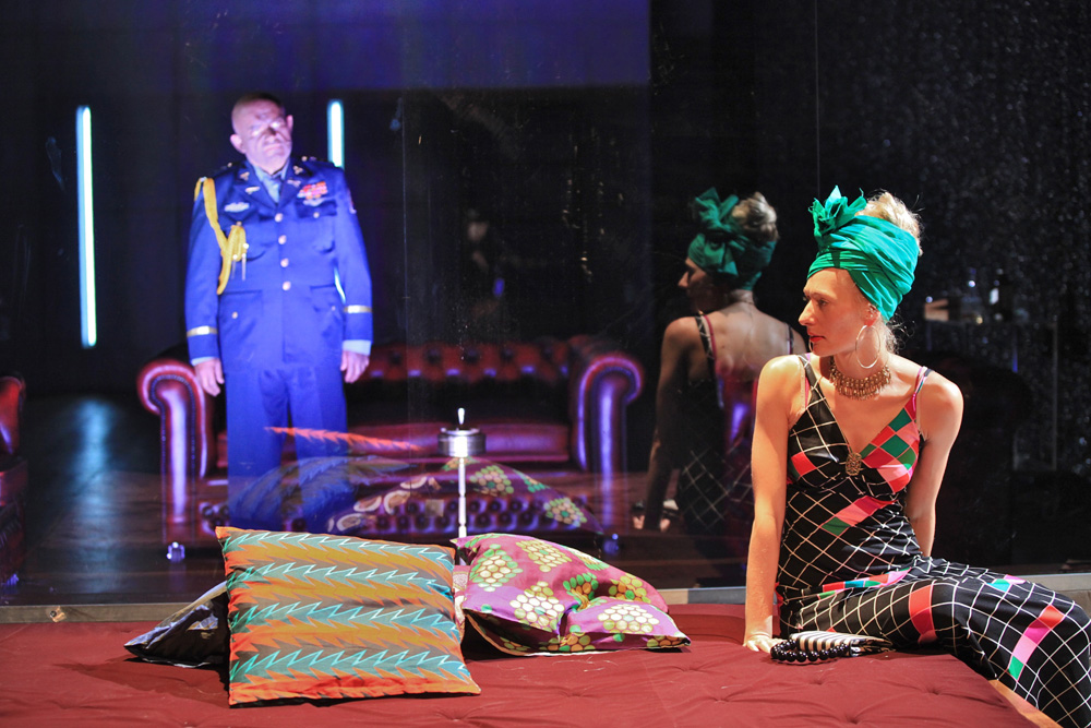In the photo: Magdalena Popławska and Adam Ferency in a scene from the performance African Tales According to Shakespeare directed by Krzysztof Warlikowski; photo: Marie-Francoise Plissart / Théâtre de la Place, LiègeCaption